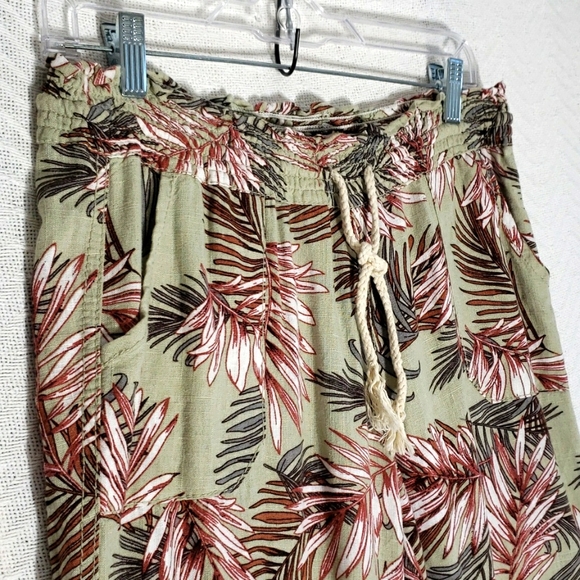 CALI 1850 Linen Pants Leisure Sage Palm Tropical Hawaii Beach Drawstring Size L - Picture 3 of 6